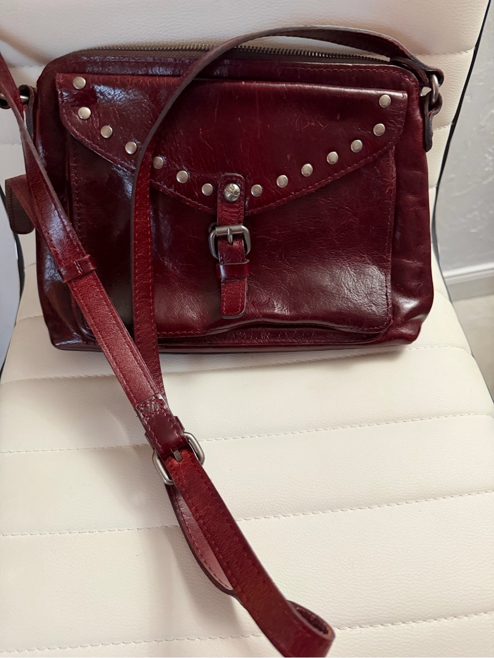 Patricia Nash Burgundy Leather Studded Crossbody